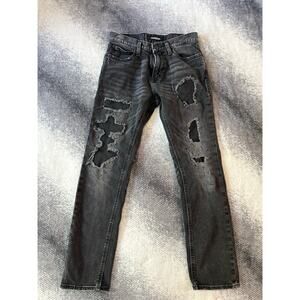 Express Distressed Patchwork Charcoal Wash Slim Straight Mens Jeans Size 28 X 30